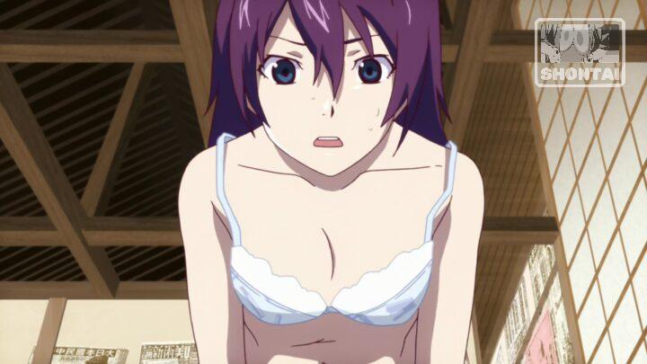 Hitagi Senjougahara's fanservice in Bakemonogatari_Ep1-Scene22