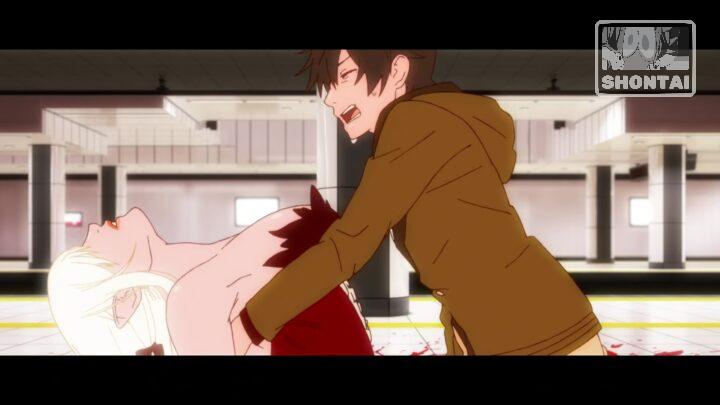 Shinobu Oshino's fanservice in Kizumonogatari_Ep1-Scene17