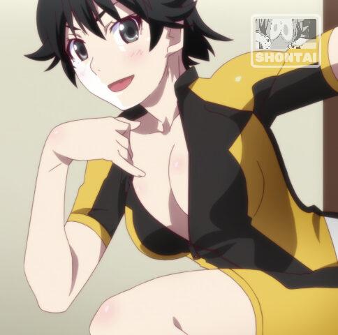 Karen Araragi's fanservice in Koyomimonogatari_Ep6-Scene10