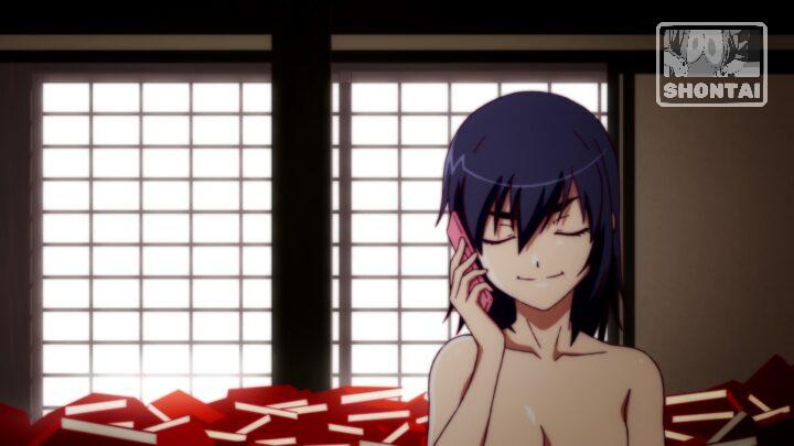 Suruga Kanbaru's fanservice in Nisemonogatari_Ep2-Scene30