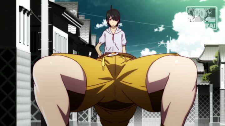 Suruga Kanbaru's fanservice in Nisemonogatari_Ep2-Scene31