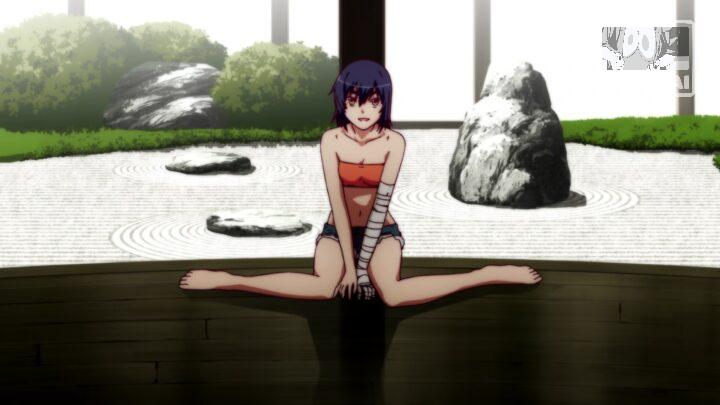 Suruga Kanbaru's fanservice in Nisemonogatari_Ep2-Scene64