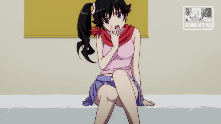 Karen Araragi's fanservice in Nisemonogatari_Ep8-Scene23