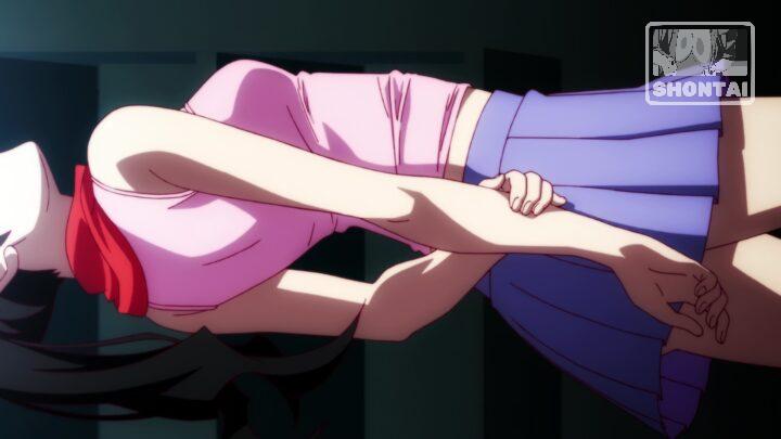 Karen Araragi's fanservice in Nisemonogatari_Ep8-Scene9