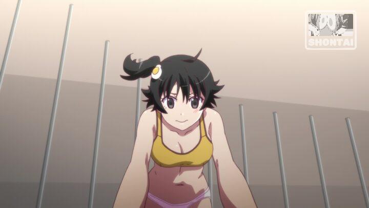 Karen Araragi's fanservice in Tsukimonogatari_Ep4-Scene22